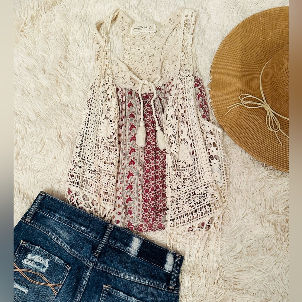 Vintage A&F Boho Tank/Crochet Vest